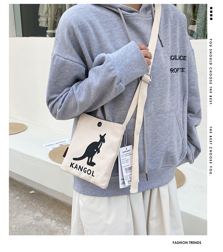 TúI đEo Vai VảI Kangol DàNh Cho Phụ Nữ ThờI Trang ThườNg NgàY Kangaroo Side Mini Crossbody ChéO TúI VuôNg Nhỏ 2021 MớI All-Match TrắNg đEn