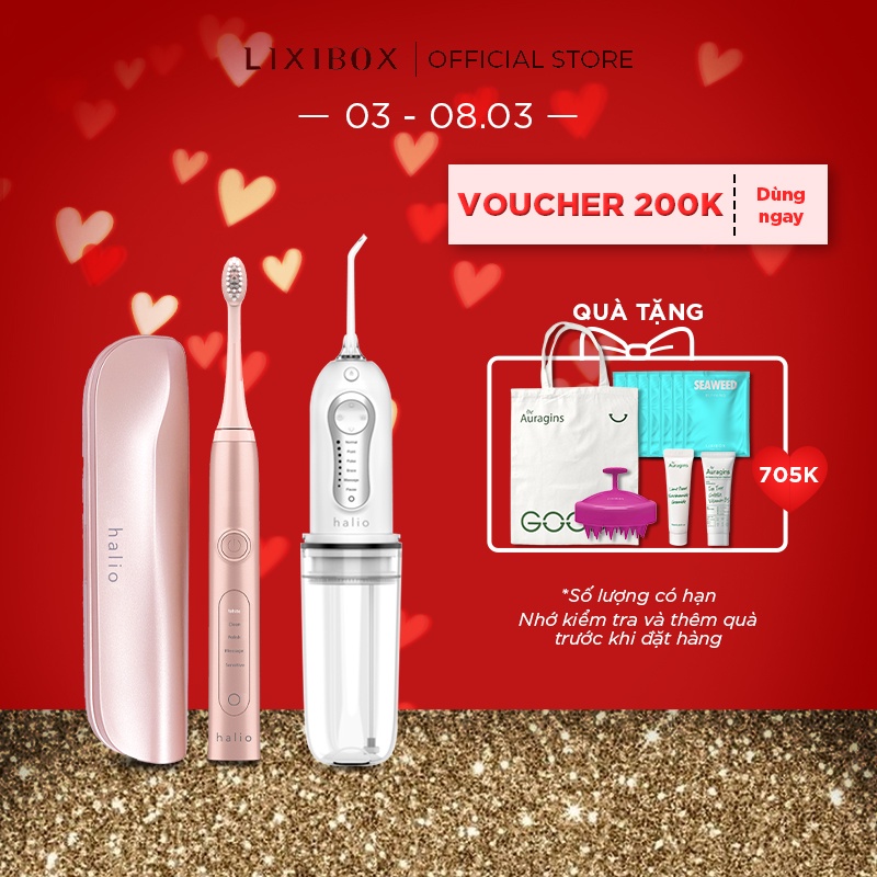 Combo Bàn Chải Điện Halio Sonic Whitening Toothbrush và Tăm nước Halio Water Flosser