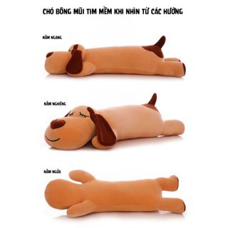 Gấu Bông Chó Ngủ Mũi Tim Mềm Mại Đáng Yêu, Gối ôm ngủ chó tai dài siêu to chất liệu vải nhung Hàn quốc cao cấp