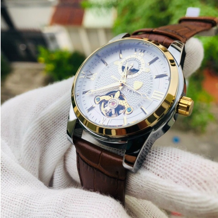Đồng Hồ Nam Cơ Tự Động Automatic Chính Hãng TEVISE Dây Da Cao Cấp Đẹp Giá Rẻ Chống Nước Chống Xước