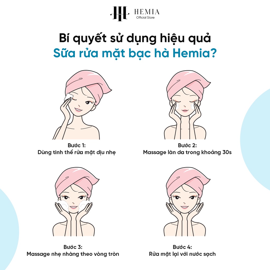 Sữa rửa mặt bạc hà Hemia làm sạch sâu, dưỡng ẩm, se khít lỗ chân lông, ngăn ngừa mụn hiệu quả size du lịch 50ml