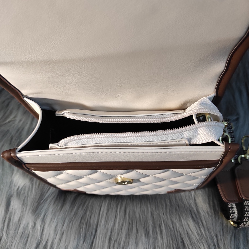Túi đeo chéo mềm viền kaki vân trám  - Hàng loại 1 - TB.Store DC374 19x17x7
