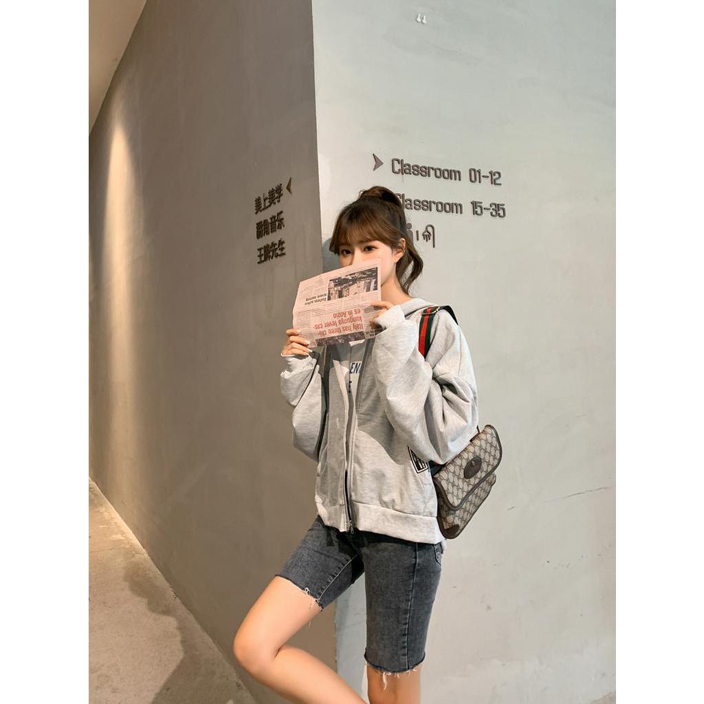 SUXI Áo Khoác Hoodie Phối Khóa Kéo Kiểu Hàn Quốc Thời Trang Thu Đông Cho Học Sinh