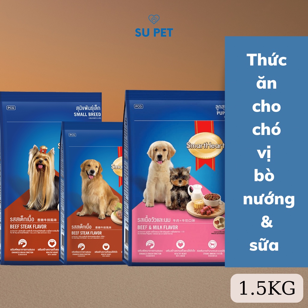 Hạt thức ăn khô cho chó mọi giống loài thương hiệu Smartheart túi 1.5KG