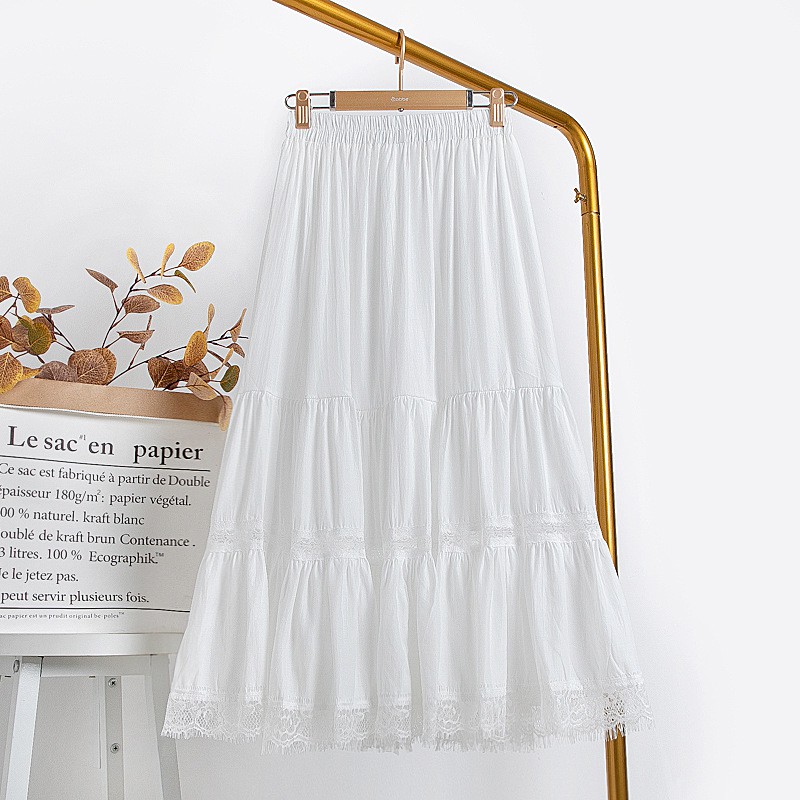 Chân Váy Nữ Viền Ren 🦋 Váy Nữ Vintage Phối Viền Ren Dáng Dài Cạp Chun 2 Màu 🦋