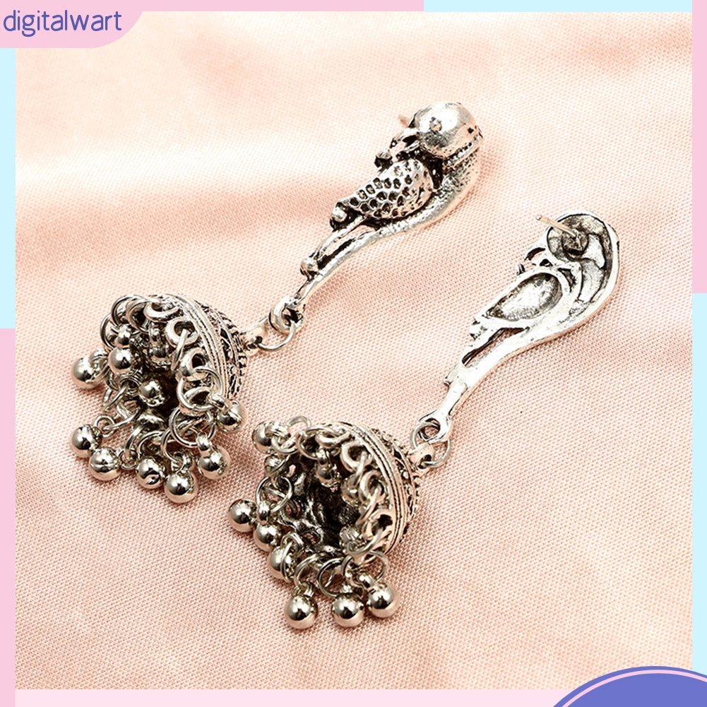 Khuyên tai nữ trang dáng dài tạo hình chim công độc đáo