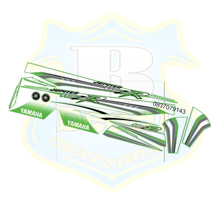 ( Quí khách vui lòng mang ra tiệm cho thợ dán ) Tem jupiter 110 ZR trắng xanh kawa
