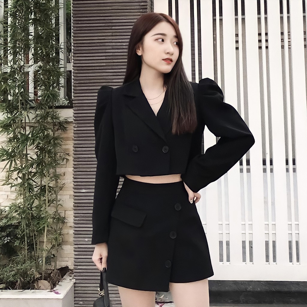 Áo vest crop vai bồng đen tingoan SOFT GLAM VEST/BL
