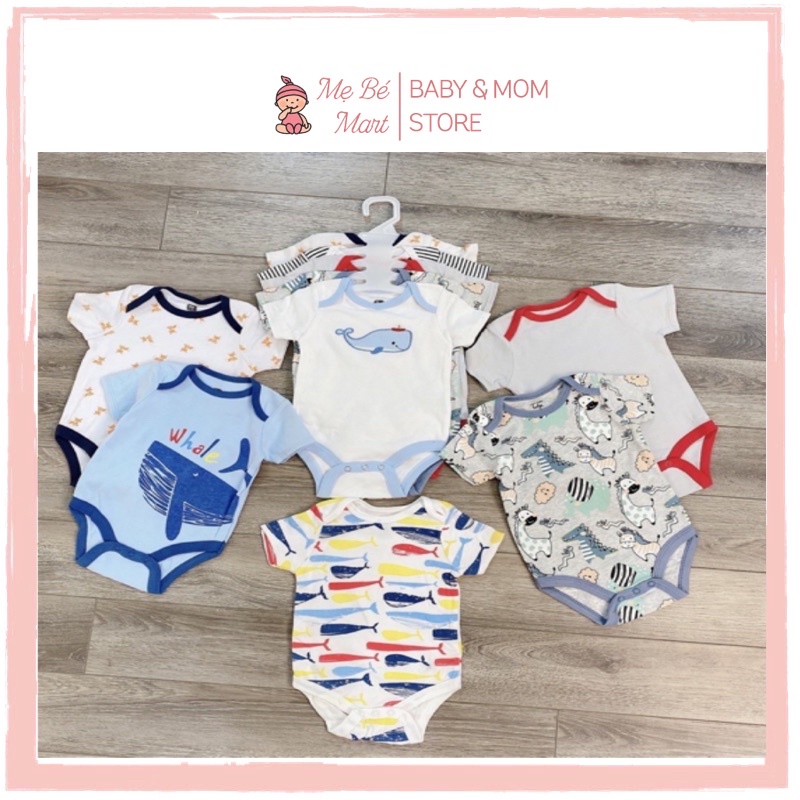 Set 5 Boby Cộc Tay Kèm Móc Cotton Mềm Mại Xuất Mỹ Cho Bé