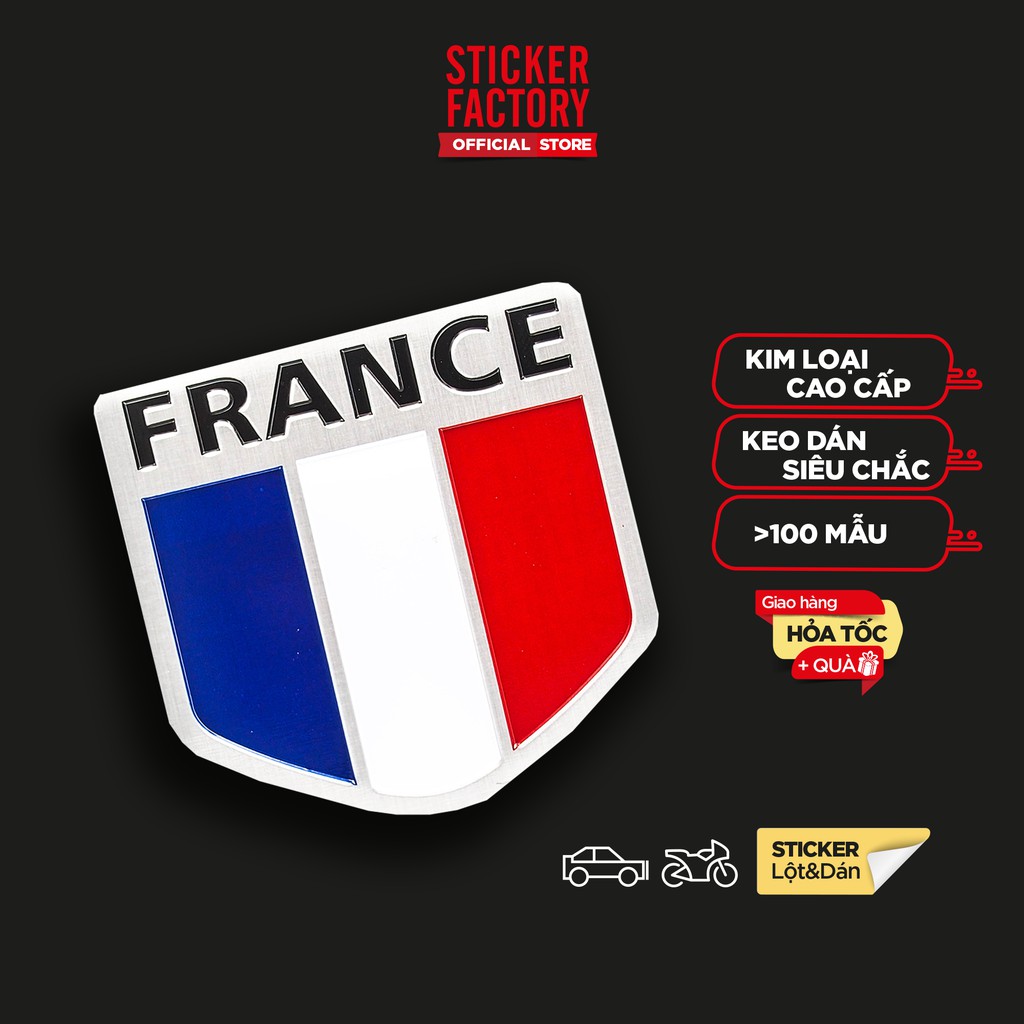 Sticker metal hình dán kim loại Sticker Factory - Chủ đề Cờ Pháp Khiên 5x5cm