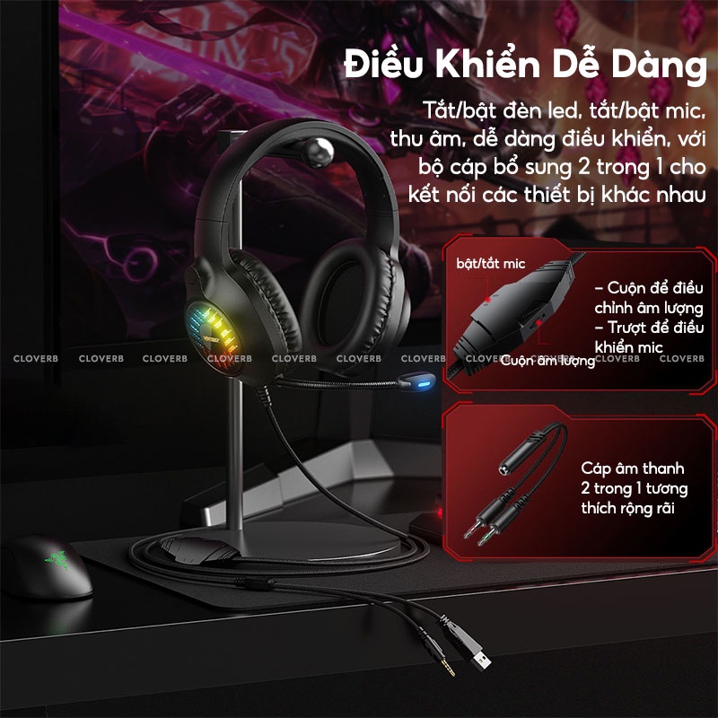 Tai Nghe Chụp Tai Gaming Headphone Remax Âm Thanh 7.1 Đèn Led Rgb Kèm Jack 3.5 Có Mic Đàm Thoại Cho Máy Tính Laptop