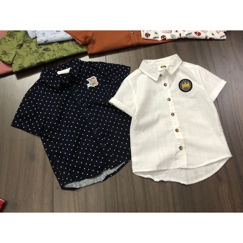 Áo sơ mi bé trai caro màu trơn dư xịn