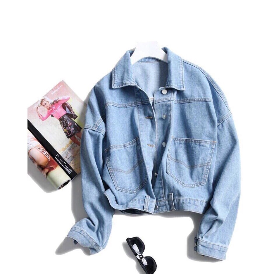 ÁO KHOÁC JEAN NỮ PHỐI CÚC SAU LƯNG THỜI TRANG XANH JEAN 077