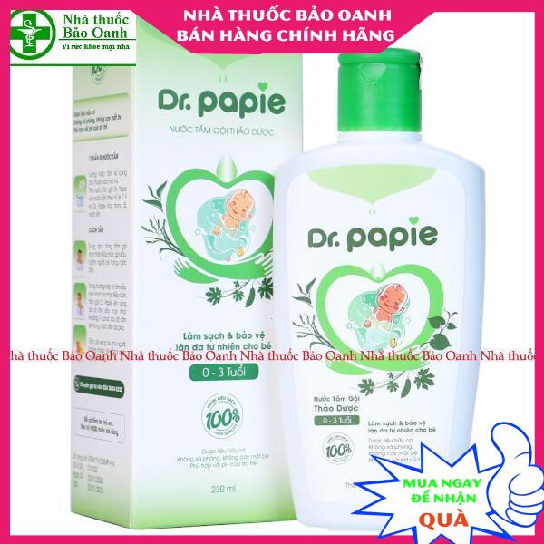 Nước Tắm Gội Thảo Dược Dr Papie 230ml ( 0-3 tuổi ) giúp ngăn ngừa các vấn đeè về da rôm. mụn, viêm da cơ địa