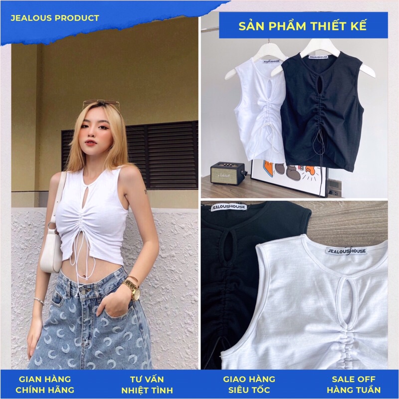 Áo tanktop, áo niche cropped có dây rút ở ngực Jealous product 5807