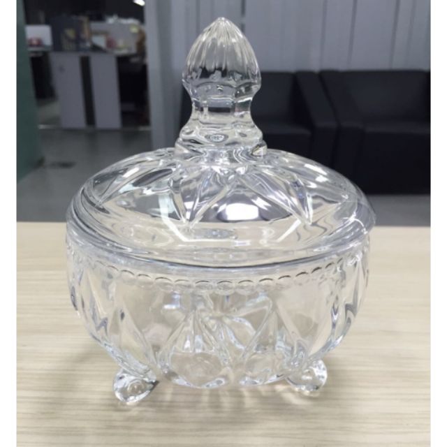 Thố mứt thủy tinh 3 chân trắng