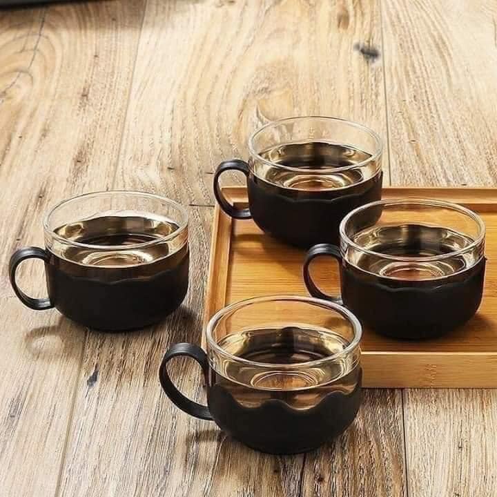 Bộ ấm trà thủy tinh có lưới lõi lọc inox kèm 4 chén dùng để pha cafe trà ngâm rượu hoa quả tiện lợi MiibooShi D2.006