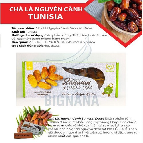 Hàng Air Cao Cấp - Chà Là Nguyên Cành Sấy Dẻo Dates Sanwan Tunisia 500gr Giảm Căng Thẳng, Đẹp Da