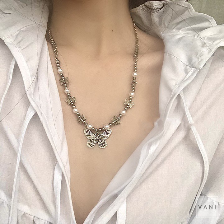 Dây Chuyền, Vòng Cổ, Choker Hình Bướm Lớn Phối Bướm Nhỏ Đính Hạt Châu Unisex - Vani Store