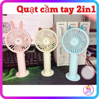 Quạt Mini KÈM Chân Đứng Pin 3h + SẠC + PIN - gấu/mèo/thỏ