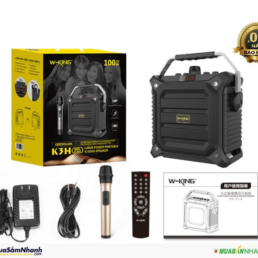 Loa Di Động Karaoke W-King K3H 100W Tặng Kèm 1 Micro, Loa Di Động, Âm Thanh To Sống Động - BH 12 tháng