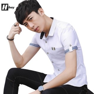 Áo sơ mi nam ngắn tay h&h-sm12 chất vải kate không nhăn, không phai màu form body hàng quốc