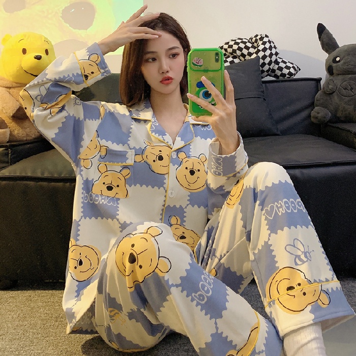 Bộ Đồ Ngủ Pijama Tay Dài In Họa Tiết Dâu Tây / Gấu Batik Phong Cách Hàn Quốc Thời Trang Xuân Thu Cho Nữ