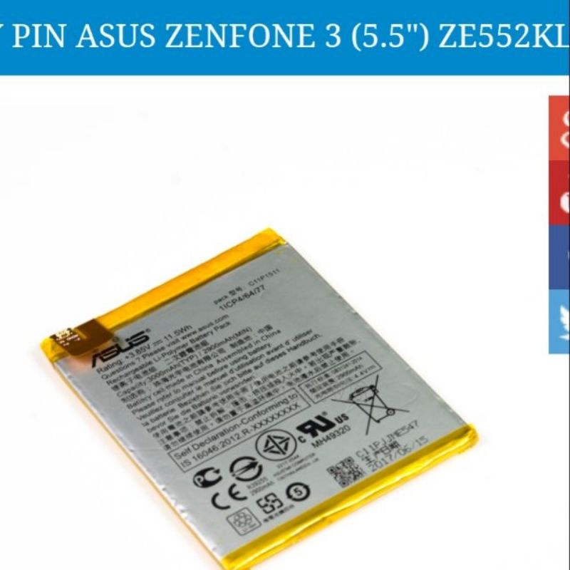 Pin Asus Zenfone 3 5.5 inch Z012D, ZE552KL 3000mAh bảo hành 6 tháng.