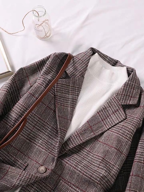 |HÌNH THẬT| Áo khoác nữ/ Blazer kẻ đứng phom dày dặn style Hàn Quốc