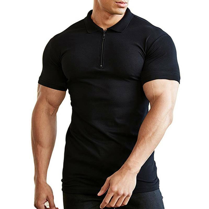 Áo Thun Nam Ngắn Tay Màu Trơn Có Dây Kéo Size M-3Xl