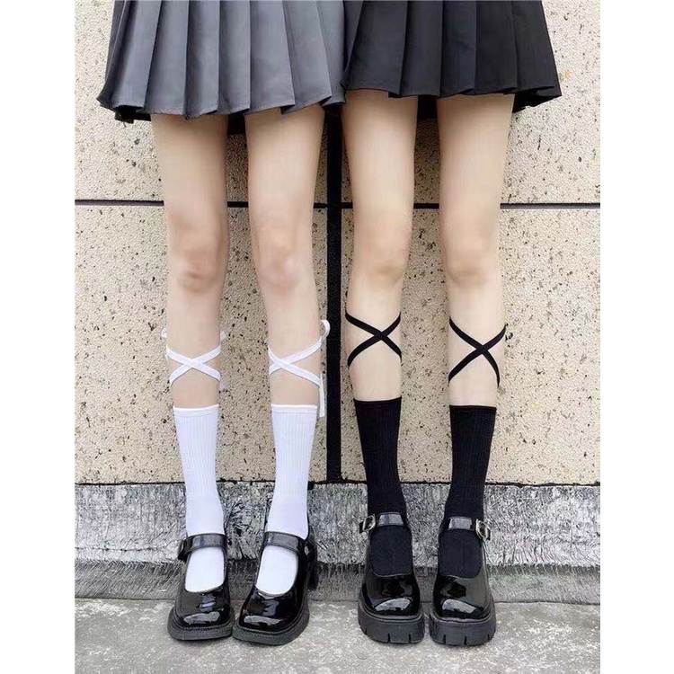 Tất Nữ Sinh Cao Cổ Lolita Jengiang Tất vớ cao cổ có dây cột điệu đà