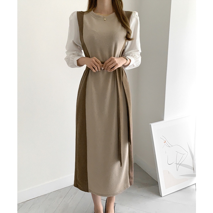 Đầm Sơ Mi Dệt Kim Tay Khóa Cài Phong Cách Retro Mới 45252