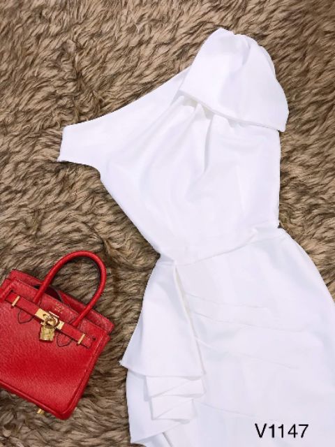Váy trắng body lệch vai V1147-DVC- Huyền Anh shop - siêu rẻ- siêu chất