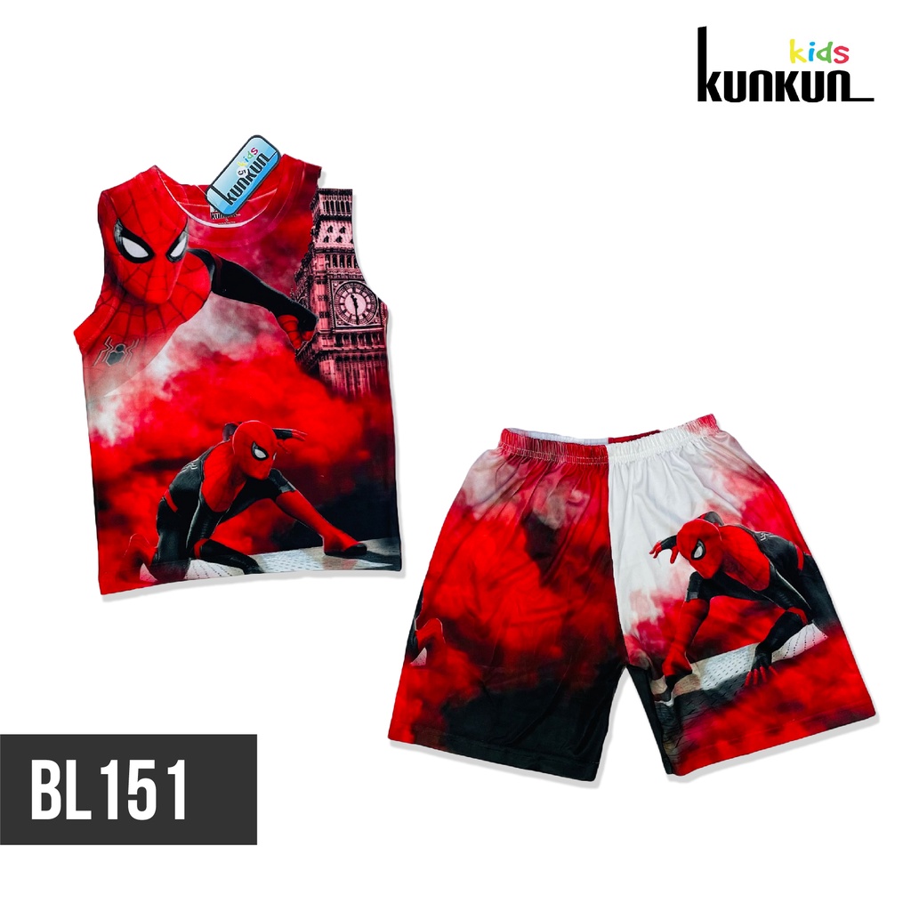 Quần áo trẻ em in 3D người nhện spiderman size đại từ 10-60kg KunKun BL151 - Bộ ba lỗ bé trai thun lạnh co giãn 4 chiều