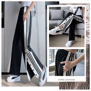 Q017 Quần culottes cúc bấm xẻ tà nam nữ Ulzzang suông dài ống rộng đen trắng mặc với croptop áo body đẹp Hàn Quốc cute