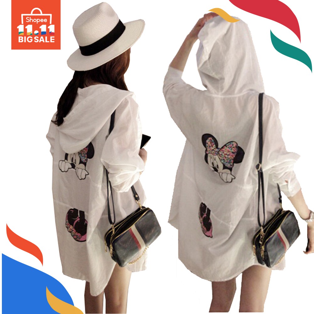 ❦xiaomonv2021❦ Áo sơ mi khoác phối nón hoạ tiết hình chuột Mickey cho nữ mùa hè | BigBuy360 - bigbuy360.vn
