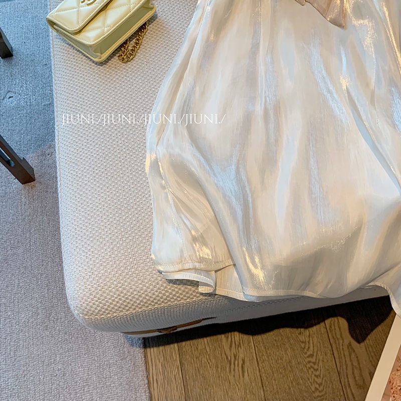 Đầm Nữ Thắt Nơ Eo Bằng Satin Đính Ngọc Trai Phong Cách Mới Thời Trang Mùa Hè