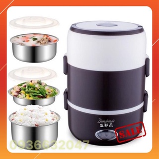 Hộp cơm cắm điện 3 ngăn tiện lợi có thể nấu cơm với lõi hâm nóng thức ăn nhanh