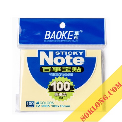 Tập 100 tờ note ghi chú 4 màu pastel Baoke, giấy trang trí màu trơn NO09