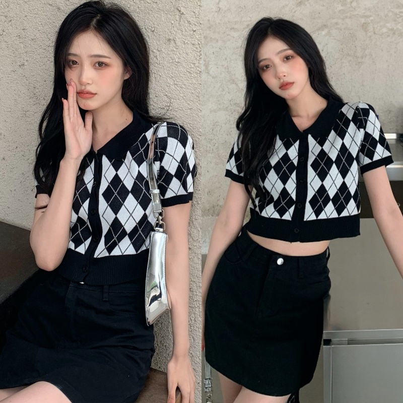 Áo Croptop Dệt Kim Tay Ngắn Thời Trang Mùa Hè Xinh Xắn Cho Nữ