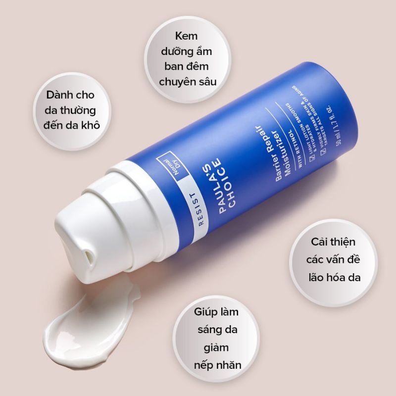 Kem dưỡng ẩm tái tạo da chứa Retinol Paula's Choice 10ml chống lão hoá Resist Barrier Repair Moisturizez