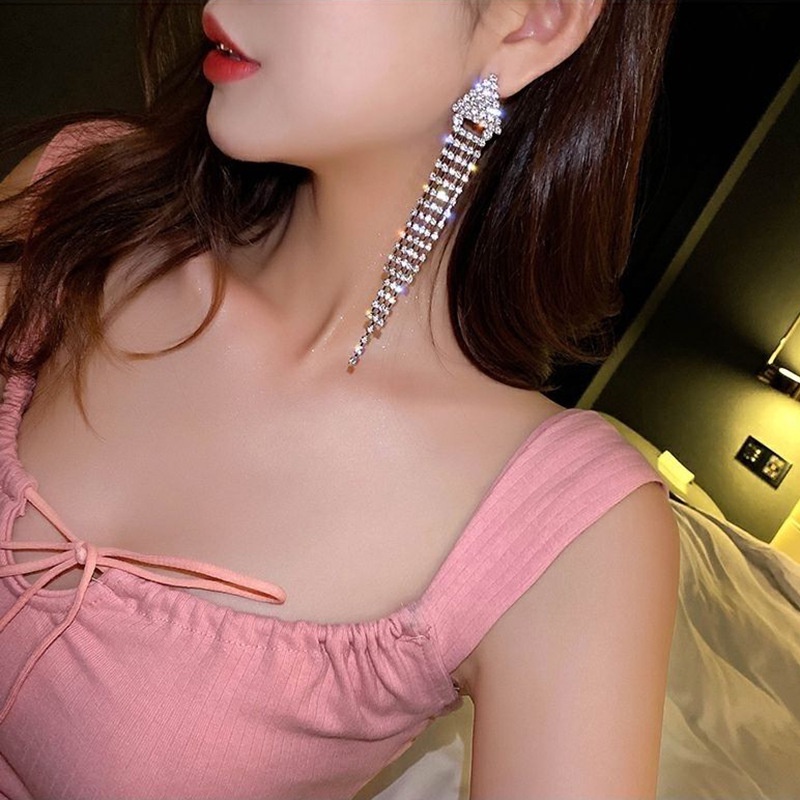 Đôi Bông Tai Dáng Rơi Đính Đá Thời Trang Cho Nữ