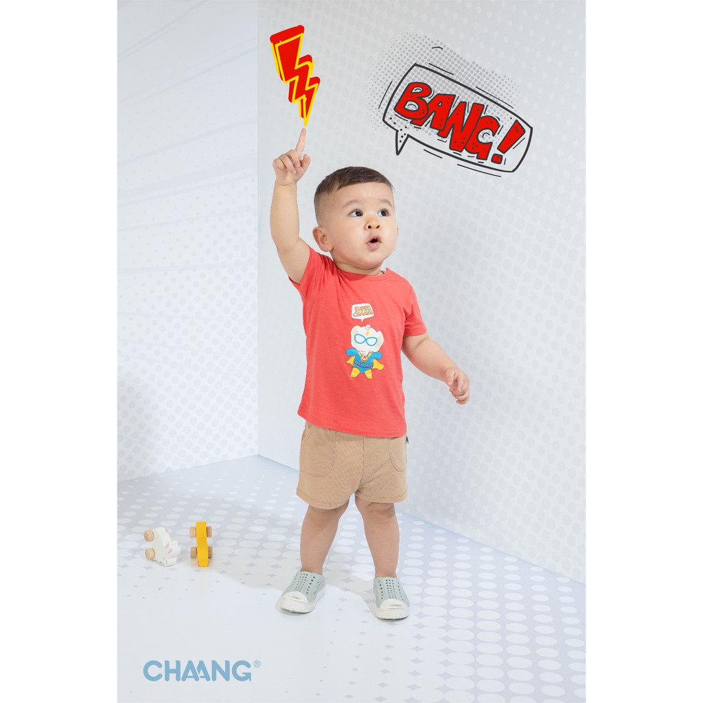 Chaang Áo phông cộc tay Hero cho bé chất cotton mềm mại thấm hút tốt