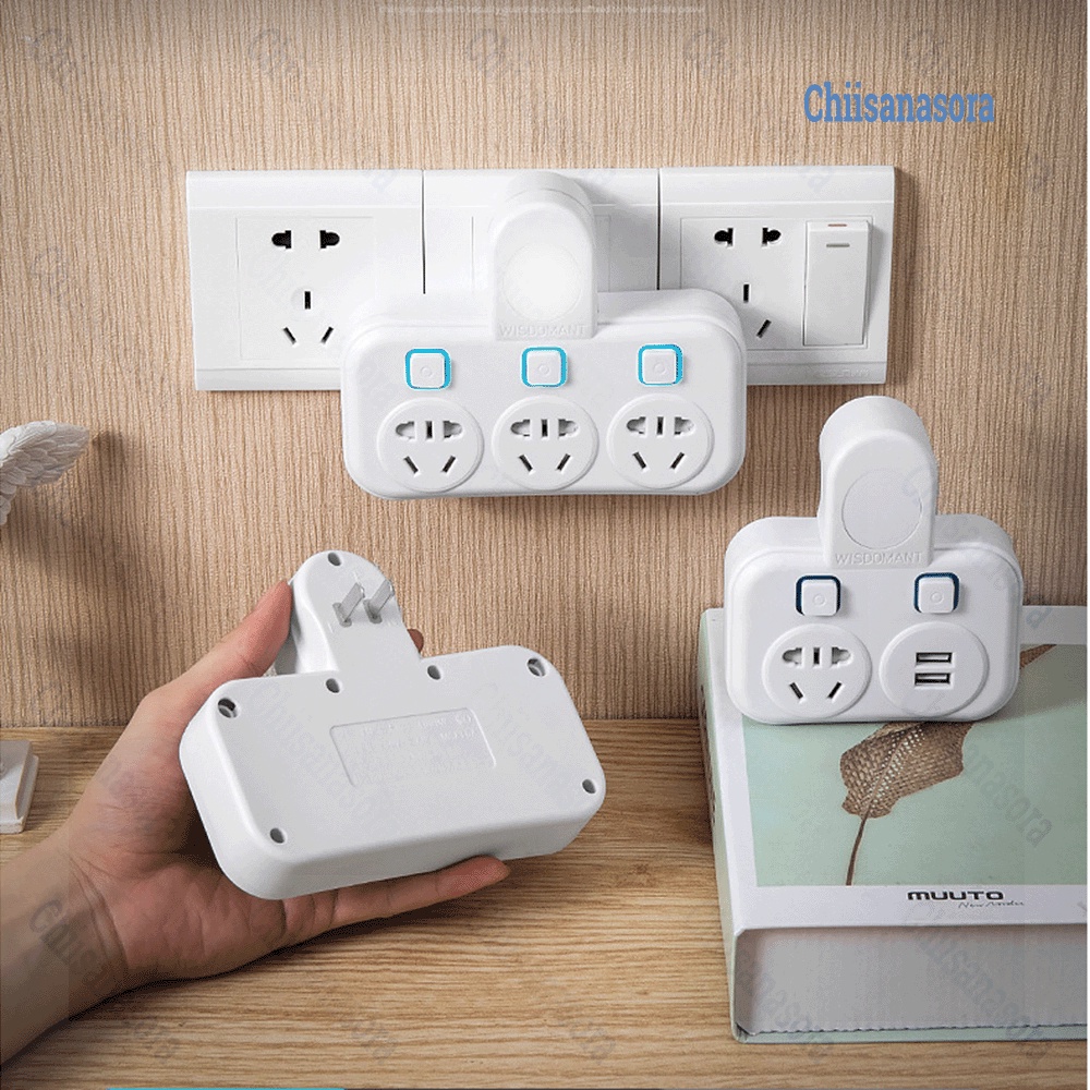Bộ chuyển đổi ổ cắm 2 chân - Phích cắm 2 chân chia nhiều chỗ cắm usb led
