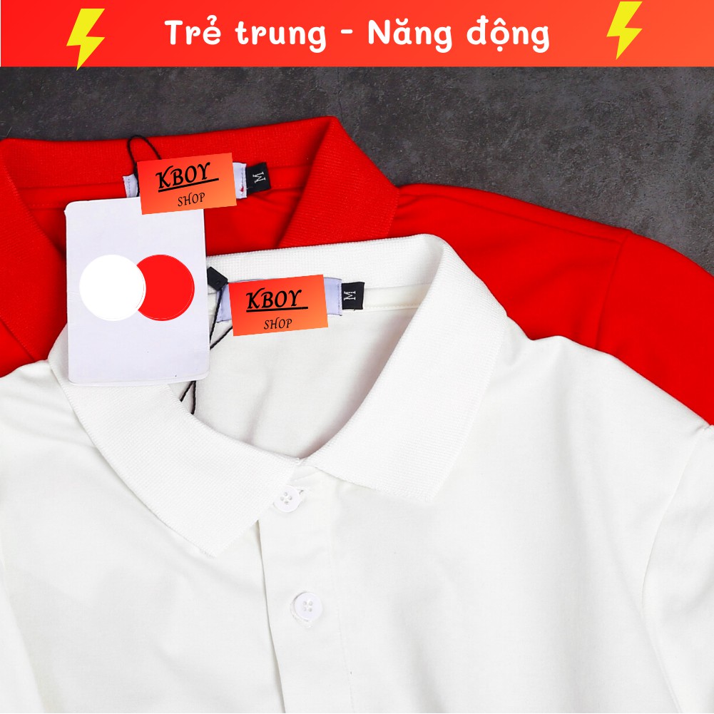 Áo Thun Polo Nam Kboy Shop Có Cổ 100% Cotton Co Giãn Phối Chữ Kiểu 2 Màu Đỏ Trắng - H8113