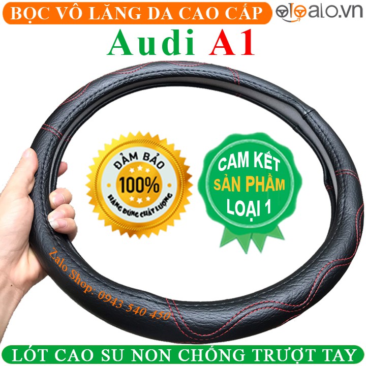 Bọc Vô Lăng Da Xe Audi A1 Lót Cao Su Non Cao Cấp Chống Trượt Tay - Màu đen chỉ đỏ - OTOALO