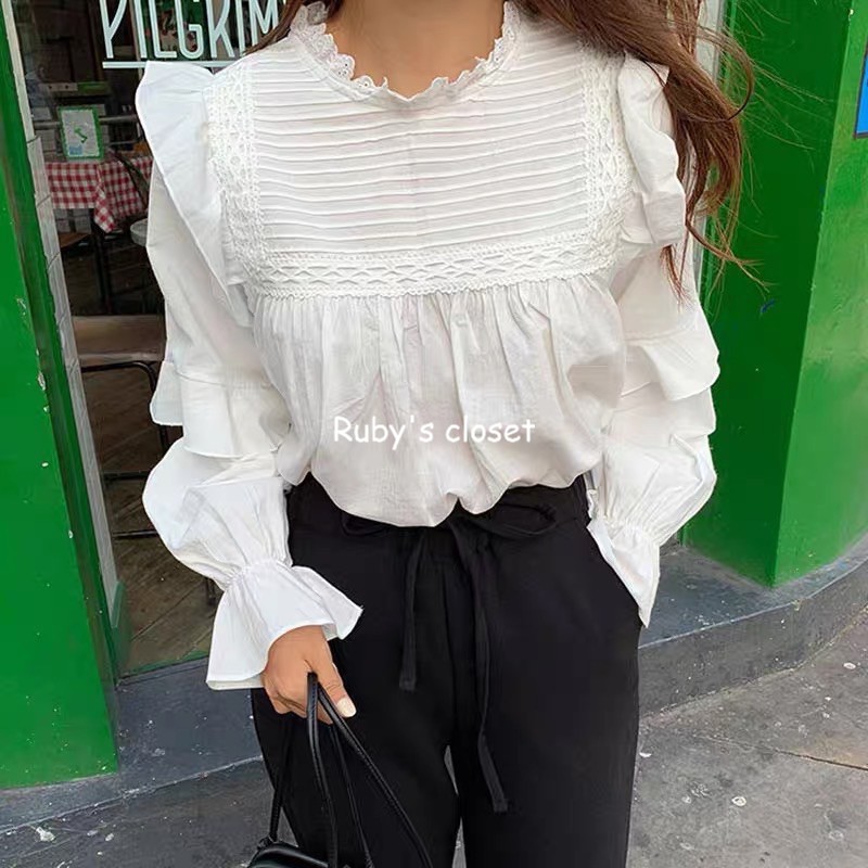 [Mã FAMARAL1 giảm 10K đơn 50K] Áo babydoll nữ, áo babydoll áo kiểu xếp ly tay phồng tiểu thư mặc cực xinh