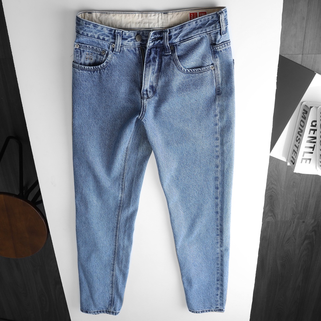 Quần Jeans Nam Uni Xuất Dư Form Suông Vải Thô Cổ Điển Ống Rộng Đáy Dài, Quần Bò Nam Xuất Khẩu Bigsize