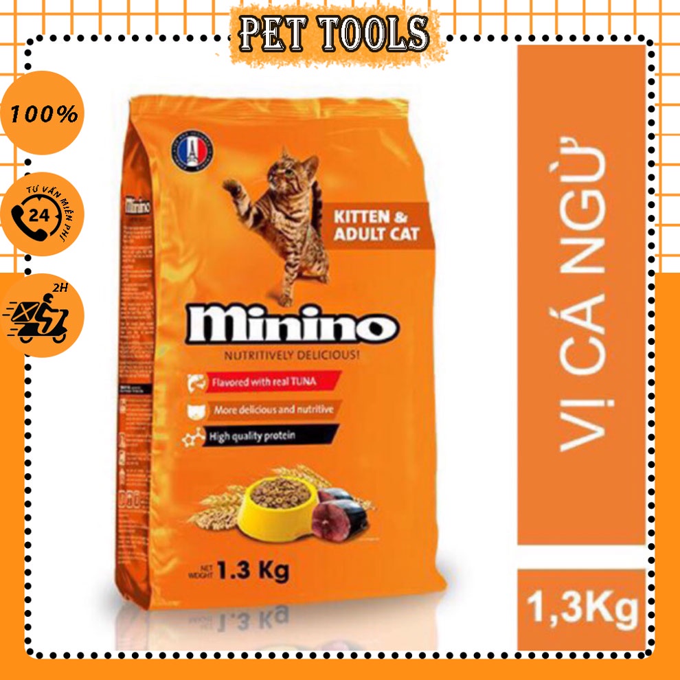 Thức ăn dạng hạt Minino vị cá ngừ túi 1,3kg cho mèo mọi lứa tuổi