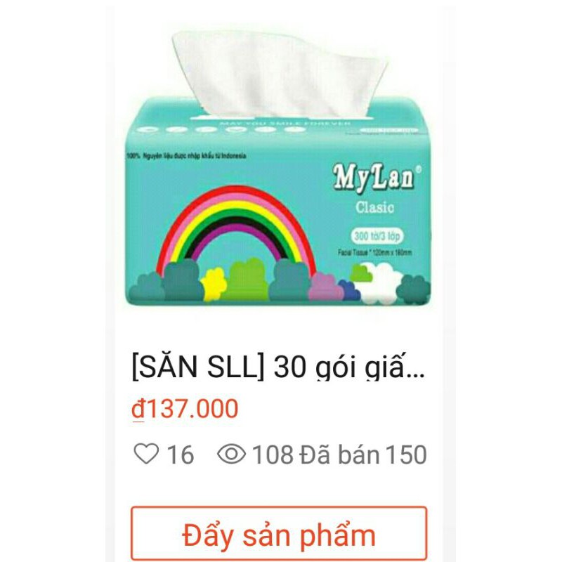 [ĐÃ BÁN 150] 30 gói giấy ăn My Lan. Giấy cầu vồng My Lan (hàng Việt Nam) 30 gói..